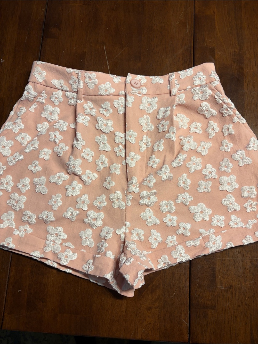 SHEIN Pink High-Waist Floral Appliqué Shorts never worn